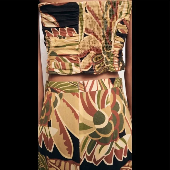 Zara linen blend ruffled printed  top - Picture 2 of 7